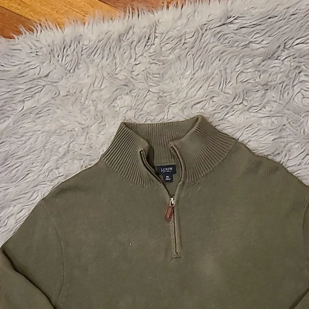 Jcrew mens olive green‎ quarter zip cashmere cotton blend sweater